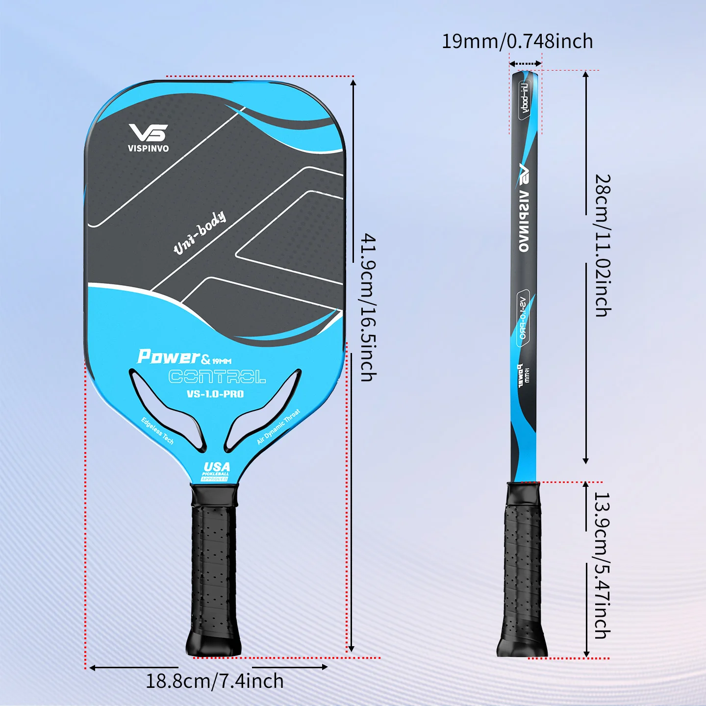 VISPINVO 1.0-PRO 19mm Pickleball Paddles - Image 9